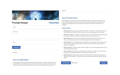 ChatGPT Prompt Keeper  from Chrome web store to be run with OffiDocs Chromium online