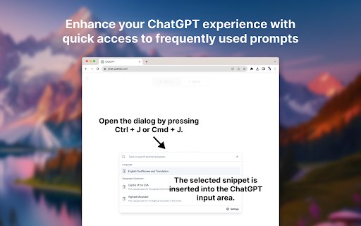 ChatGPT Prompt Snippets from Chrome web store to be run with OffiDocs Chromium online ChatGPT Prompt Snippets from Chrome web store to be run with OffiDocs Chromium online