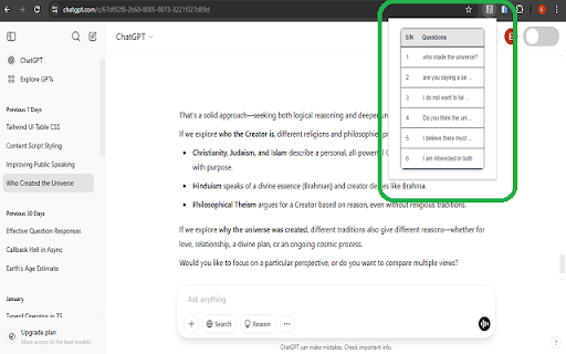 ChatGPT Question Log  from Chrome web store to be run with OffiDocs Chromium online