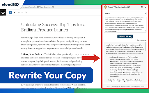 ChatGPT Sidebar by cloudHQ  from Chrome web store to be run with OffiDocs Chromium online