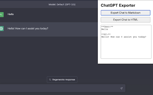 ChatGPT to HTML or Markdown Exporter  from Chrome web store to be run with OffiDocs Chromium online