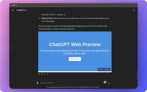 ChatGPT Web Preview  from Chrome web store to be run with OffiDocs Chromium online