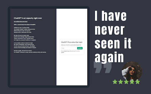 ChatGPT Without Low Capacity  from Chrome web store to be run with OffiDocs Chromium online