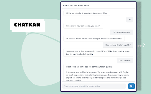 ChatKar Conversations with ChatGPT  from Chrome web store to be run with OffiDocs Chromium online