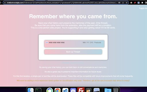 Chat Nostalgia | Save OpenAI Chats  from Chrome web store to be run with OffiDocs Chromium online