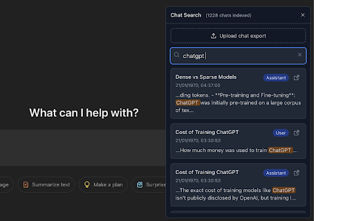 Chat Search for ChatGPT and Claude  from Chrome web store to be run with OffiDocs Chromium online