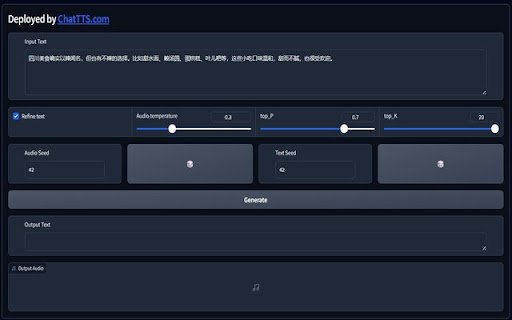 ChatTTS: Text to Speech For Chat  from Chrome web store to be run with OffiDocs Chromium online