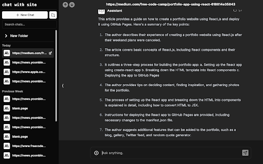 Chat with site  from Chrome web store to be run with OffiDocs Chromium online