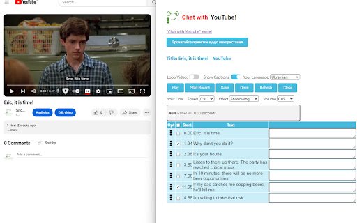 Chat with Youtube  from Chrome web store to be run with OffiDocs Chromium online