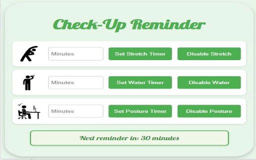 Check Up Reminder  from Chrome web store to be run with OffiDocs Chromium online