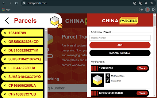 China Parcels  from Chrome web store to be run with OffiDocs Chromium online