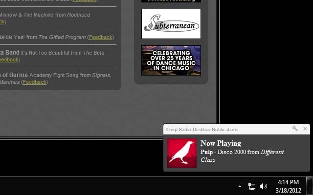 Chirp Radio Desktop Notifications da Chrome Web Store para ser executado com OffiDocs Chromium online