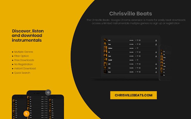 OffiDocs Chromium ഓൺലൈനിൽ പ്രവർത്തിപ്പിക്കാൻ Chrome വെബ് സ്റ്റോറിൽ നിന്ന് Chrisville Beats Buy Beats Royalty സൗജന്യമാണ്