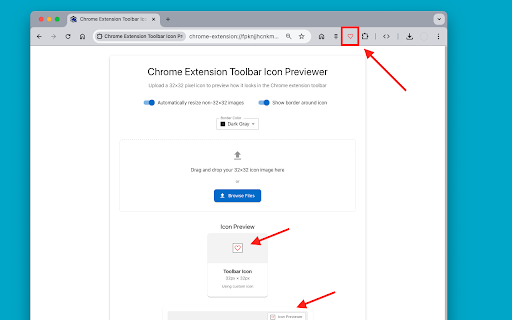 Chrome Extension Toolbar Icon Previewer  from Chrome web store to be run with OffiDocs Chromium online