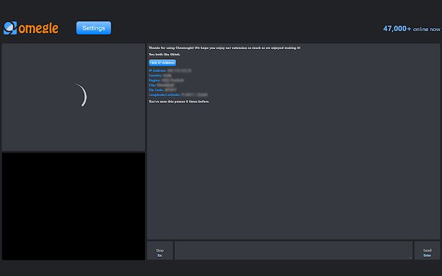 Chromegle Omegle IP Puller  Dark Mode  from Chrome web store to be run with OffiDocs Chromium online
