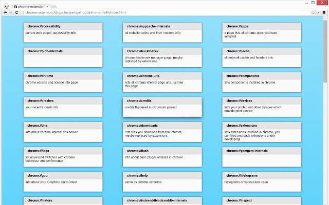 Chrome internal pages helper  from Chrome web store to be run with OffiDocs Chromium online