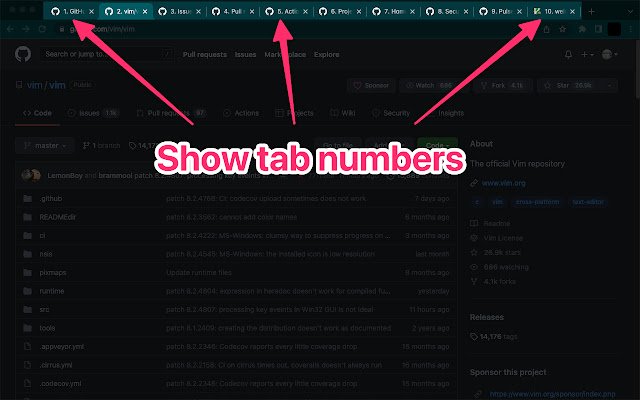 Chrome Show Tab Numbers dari toko web Chrome untuk dijalankan dengan OffiDocs Chromium online