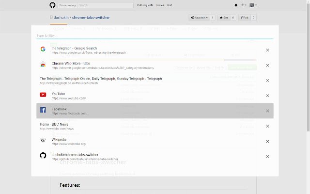 Chrome tabs switcher  from Chrome web store to be run with OffiDocs Chromium online