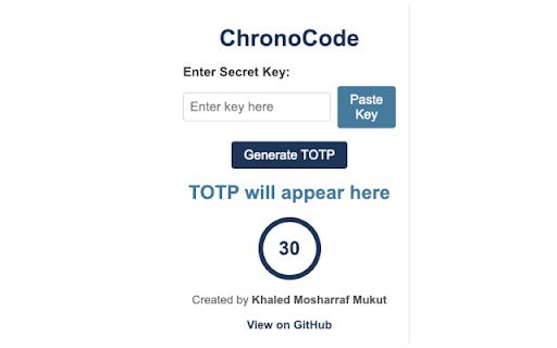 ChronoCode: TOTP Generator  from Chrome web store to be run with OffiDocs Chromium online