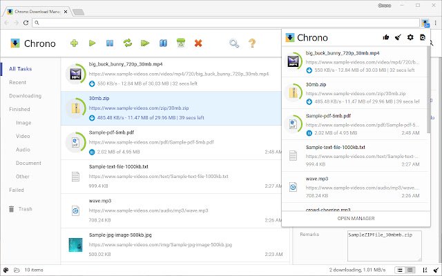 Chrono Download Manager din magazinul web Chrome va fi rulat cu OffiDocs Chromium online