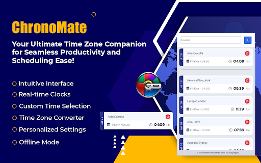 ChronoMate Time Zone Mastery  from Chrome web store to be run with OffiDocs Chromium online