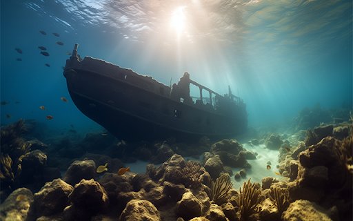 Cinego Shipwreck Interface In Shallow Sea  from Chrome web store to be run with OffiDocs Chromium online