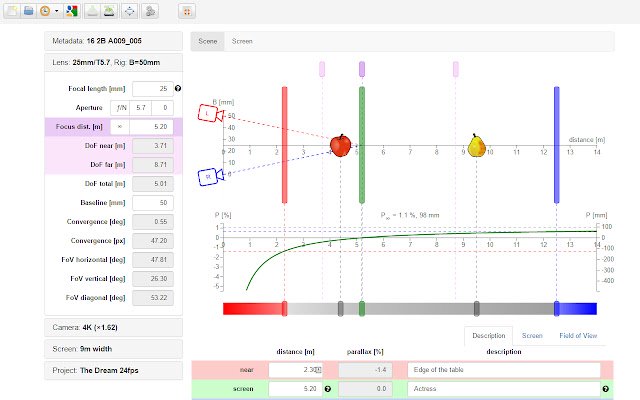 CinemaVision Shot Calculator van de Chrome-webwinkel voor gebruik met OffiDocs Chromium online