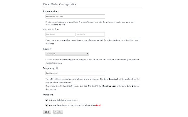 Cisco Dialer (Beta)  from Chrome web store to be run with OffiDocs Chromium online