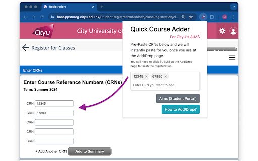 CityU Quick Course Adder  from Chrome web store to be run with OffiDocs Chromium online