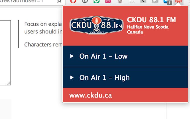 CKDU 88.1 FM ze sklepu internetowego Chrome do uruchomienia z OffiDocs Chromium online