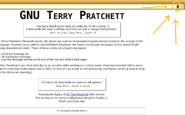Clacks Overhead GNU Terry Pratchett  from Chrome web store to be run with OffiDocs Chromium online