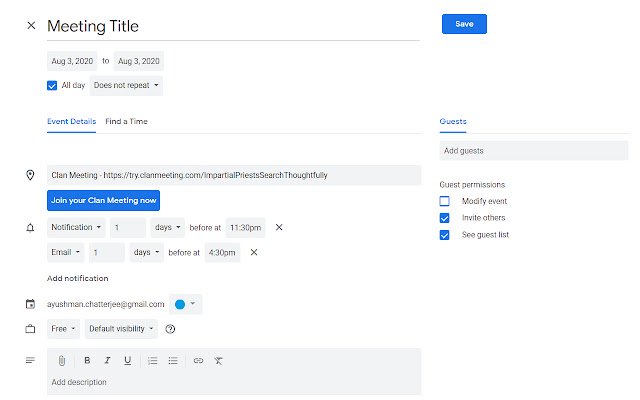 clanmeeting depuis la boutique en ligne Chrome à exécuter avec OffiDocs Chromium en ligne