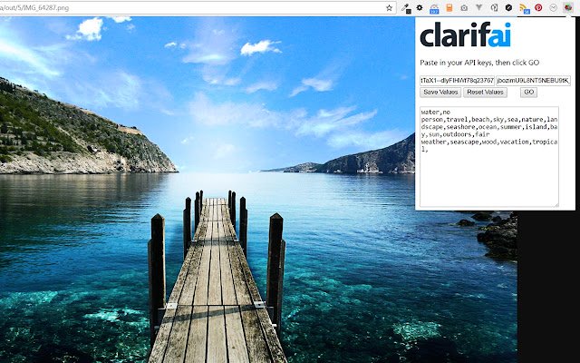Chrome ウェブストアの clarifAI Image Tagger を OffiDocs Chromium online で実行