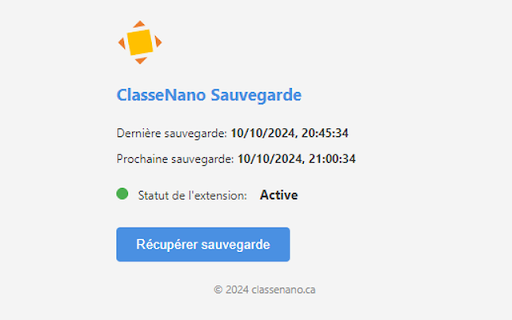 Classe Nano Sauvegarde from Chrome web store to be run with OffiDocs Chromium online Classe Nano Sauvegarde from Chrome web store to be run with OffiDocs Chromium online