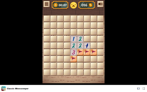 Classic Minesweeper Game Navigate boards and avoid hidden mines!  from Chrome web store to be run with OffiDocs Chromium online