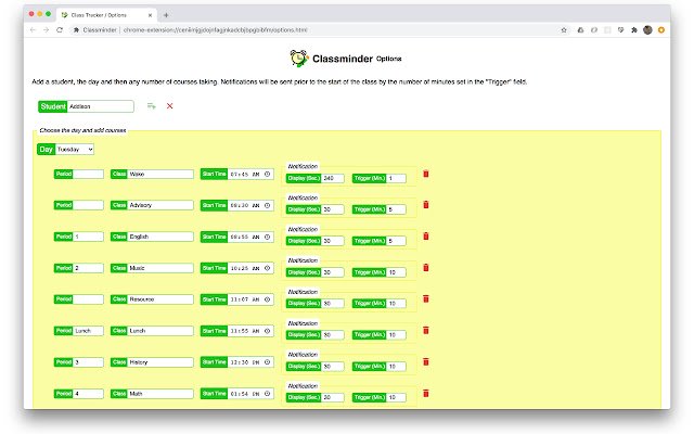 Classminder จาก Chrome เว็บสโตร์ที่จะทำงานร่วมกับ OffiDocs Chromium ออนไลน์