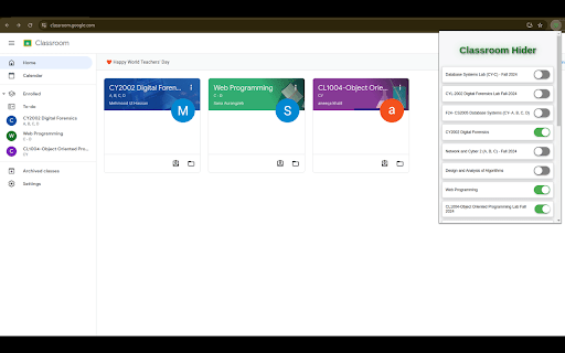 Classroom Hider  from Chrome web store to be run with OffiDocs Chromium online