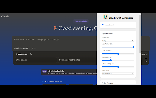 Claude Chat Customizer  from Chrome web store to be run with OffiDocs Chromium online