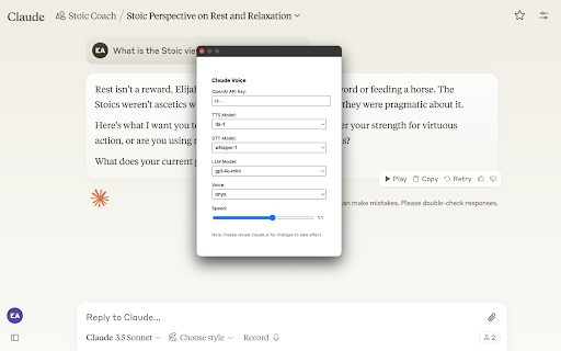 Claude Voice  from Chrome web store to be run with OffiDocs Chromium online
