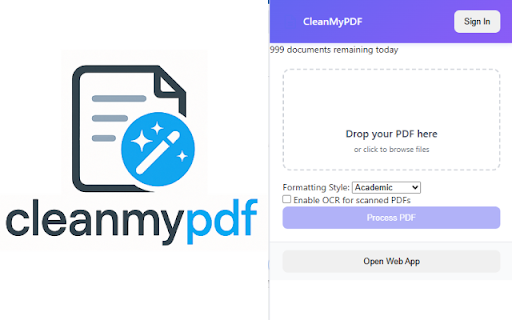 CleanMyPDF AI PDF Text Extractor  from Chrome web store to be run with OffiDocs Chromium online
