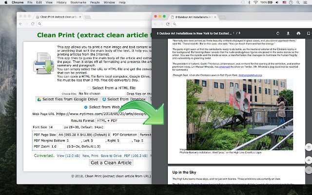 Clean Print (extrair artigo limpo) da Chrome Web Store para ser executado com OffiDocs Chromium online
