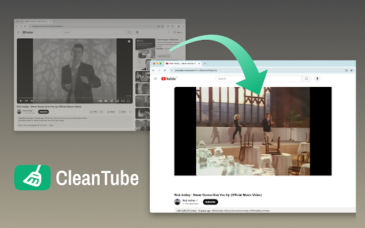 CleanTube A clean YouTube experience  from Chrome web store to be run with OffiDocs Chromium online