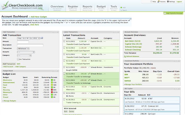 ClearCheckbook Money Management  from Chrome web store to be run with OffiDocs Chromium online