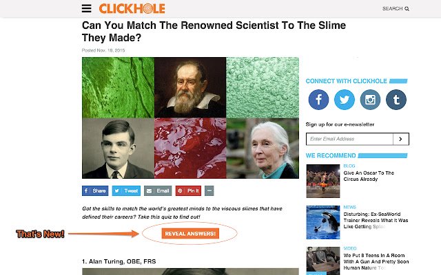ClickHole REVEAL ALL!  from Chrome web store to be run with OffiDocs Chromium online