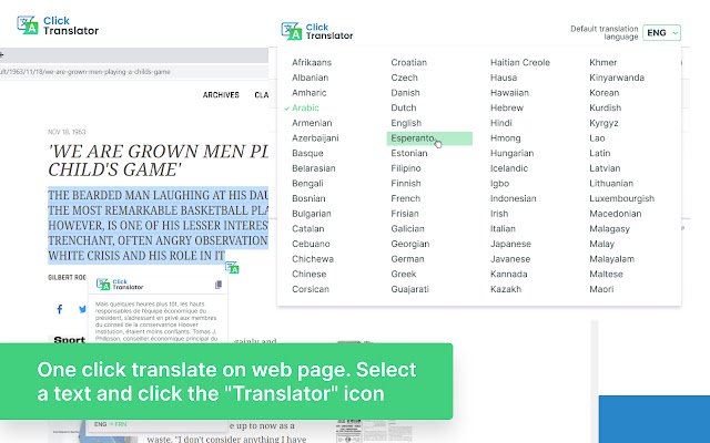 Click Translator  from Chrome web store to be run with OffiDocs Chromium online