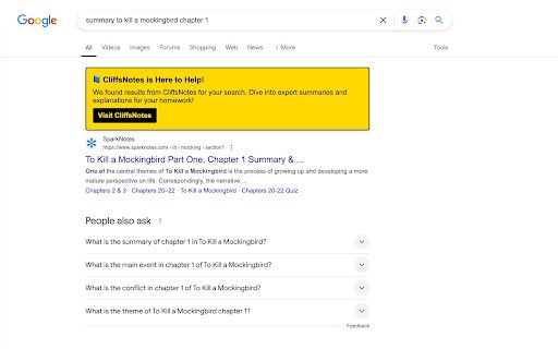 CliffsNotes Homework Help Search Extension  from Chrome web store to be run with OffiDocs Chromium online