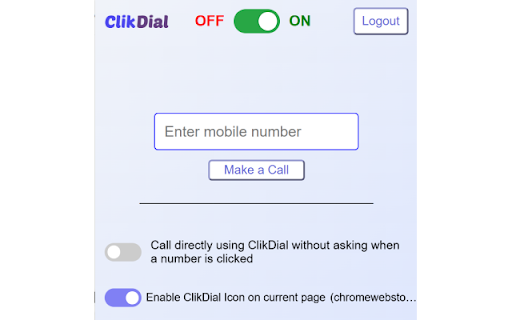 ClikDial from Chrome web store to be run with OffiDocs Chromium online ClikDial from Chrome web store to be run with OffiDocs Chromium online