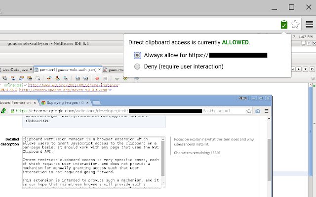 Pengelola Izin Clipboard dari toko web Chrome untuk dijalankan dengan OffiDocs Chromium online