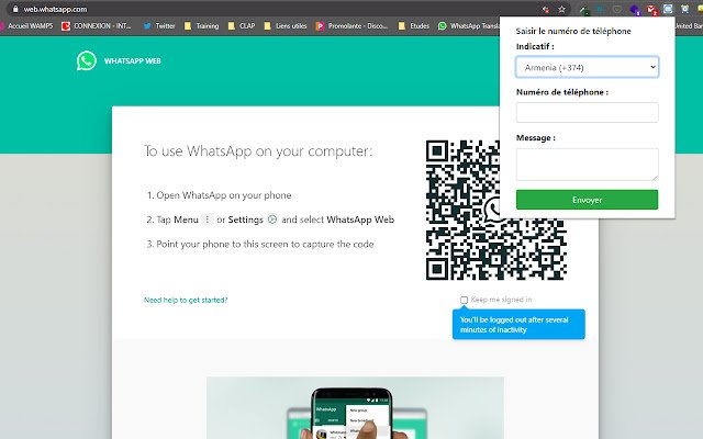 לחיצה על הודעת WhatsApp מחנות האינטרנט של Chrome להפעלה עם OffiDocs Chromium באינטרנט