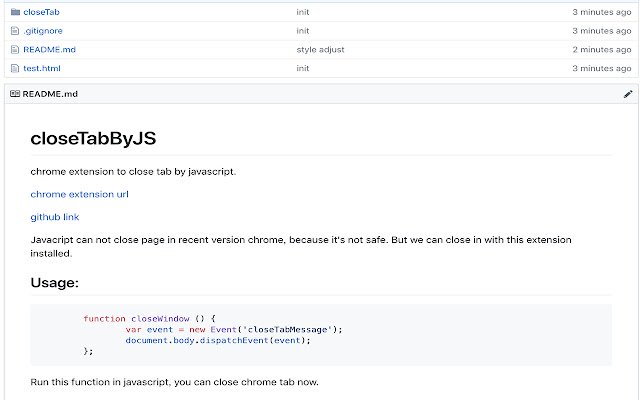 closeTabByJS  from Chrome web store to be run with OffiDocs Chromium online